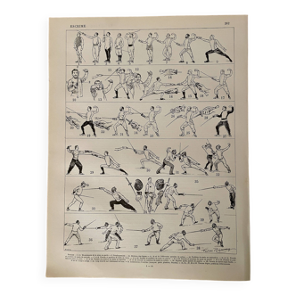 Lithographie sur l'escrime (épée fleuret) - 1900