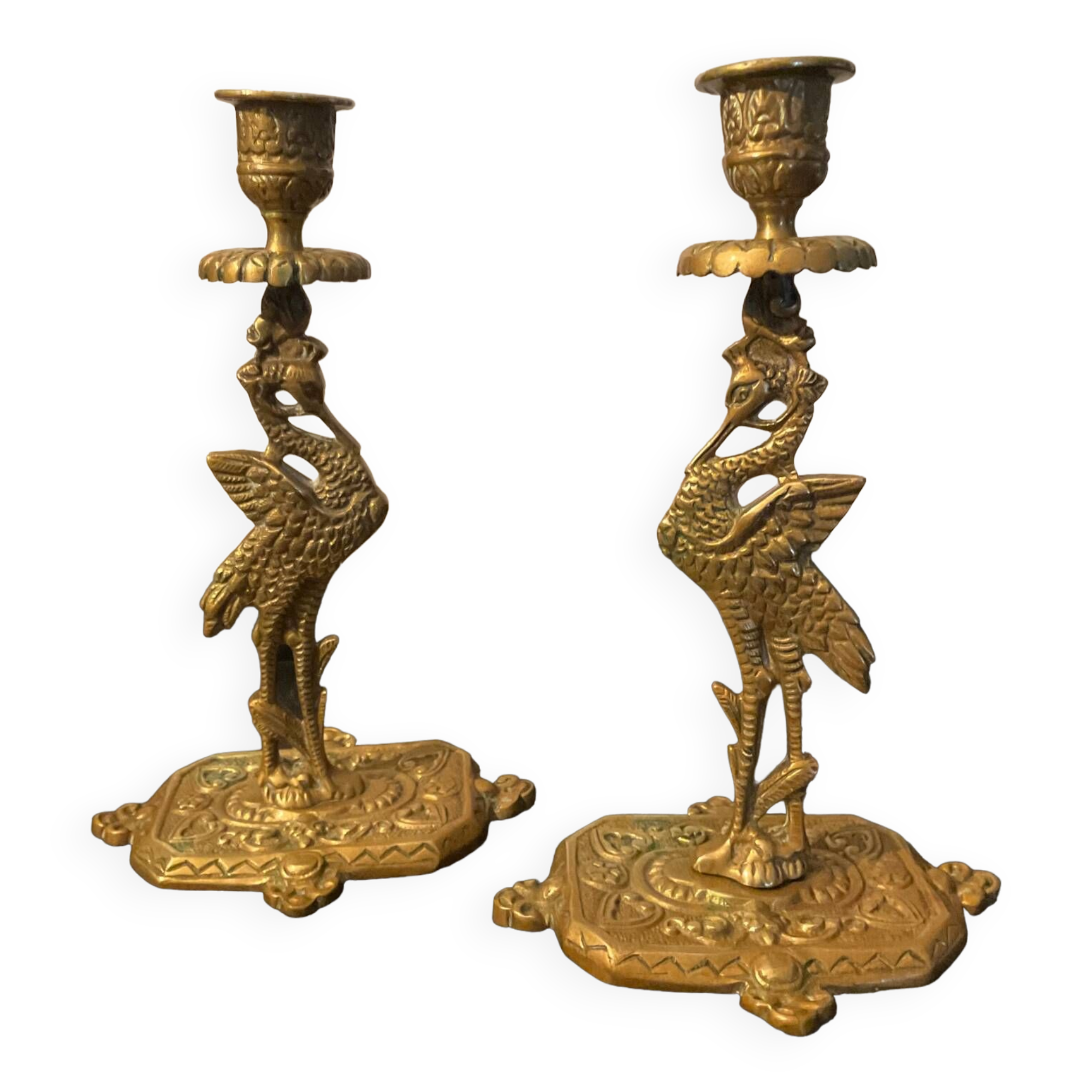 Pair of old bronze candlesticks