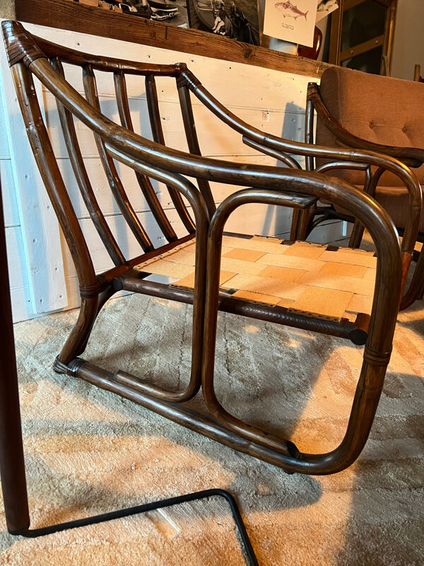Ensemble vintage années 70 velours rotin
