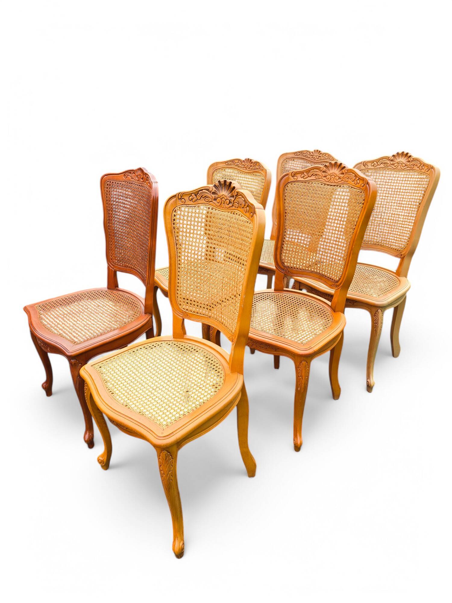 6 Louis XV style chairs in cherry wood and cane