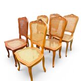 6 chaises de style Louis XV en merisier et cannage