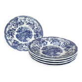 Set of five English deep plates, made of ironstone ceramic, romantic scene.