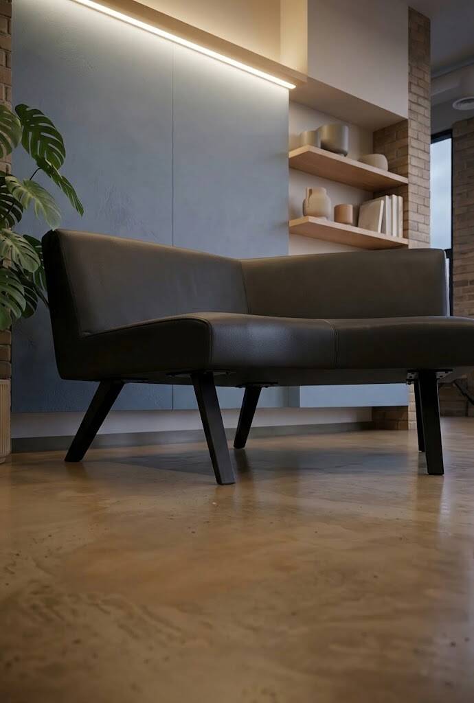 2-seater bench in black leather/PU with wooden legs