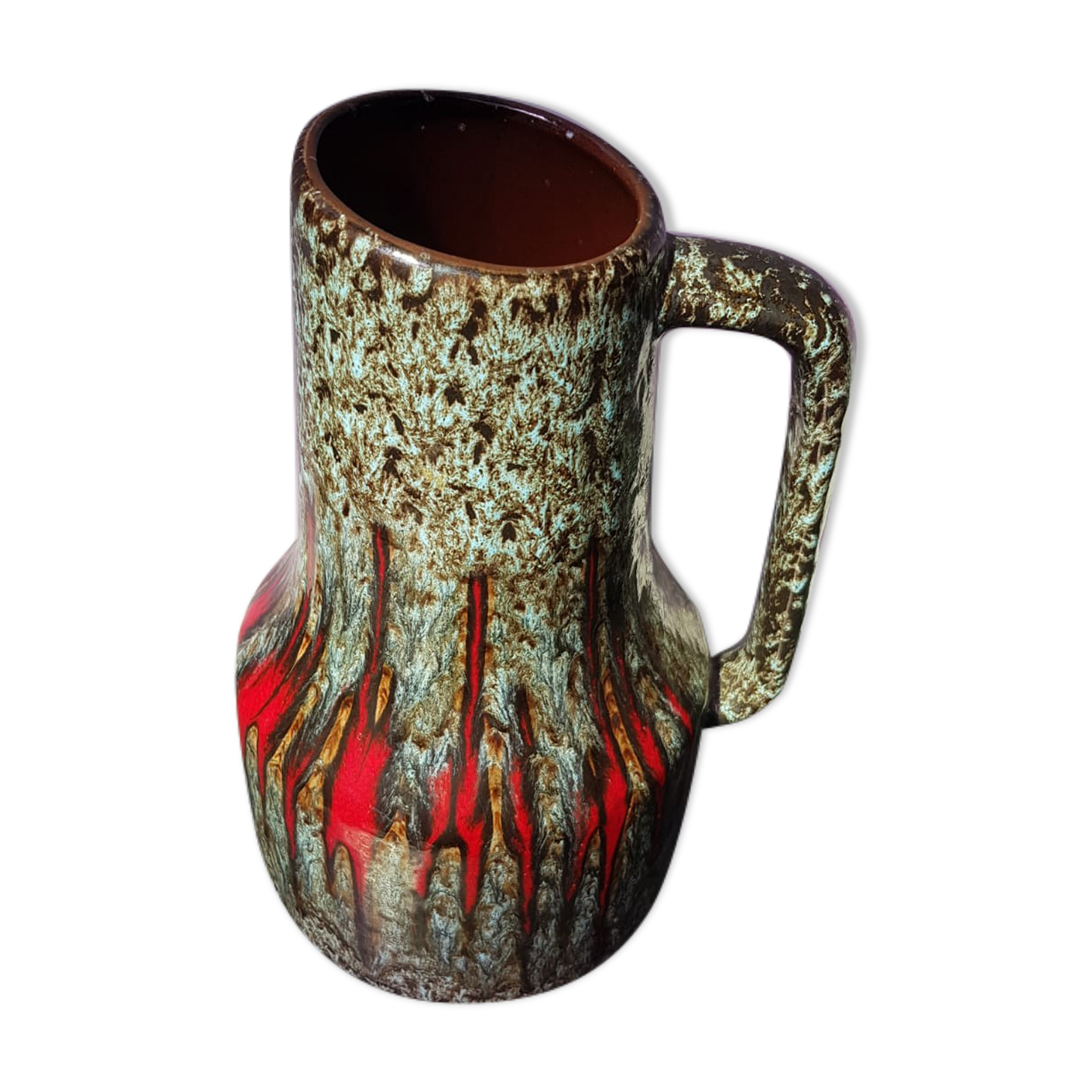 Ancient west germany ceramics multicolor enamel vase - anse vintage