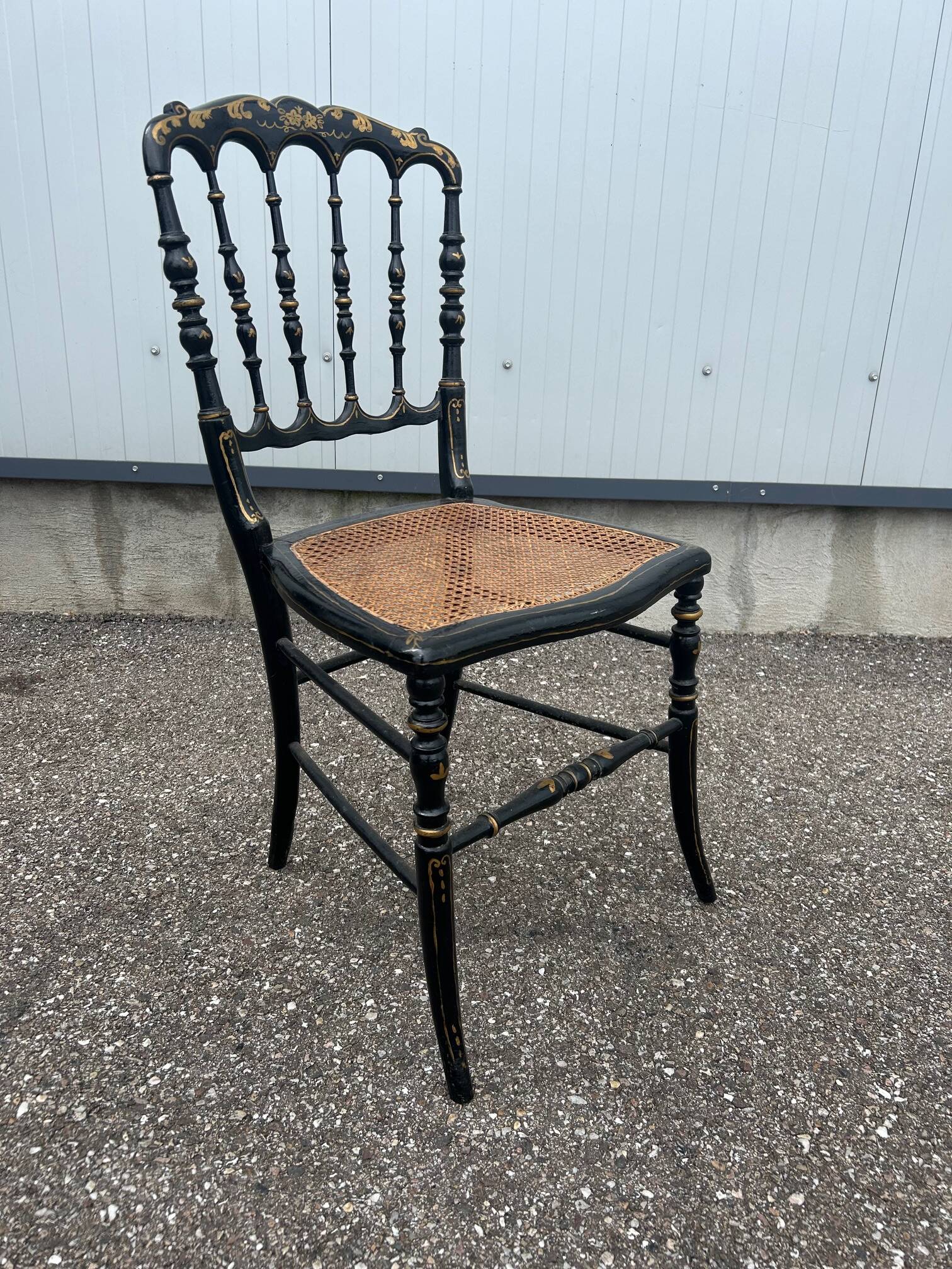 Napoleon III chair in blackened wood and cane