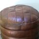 Pouf rond en patchwork de cuir marron foncé, années 70