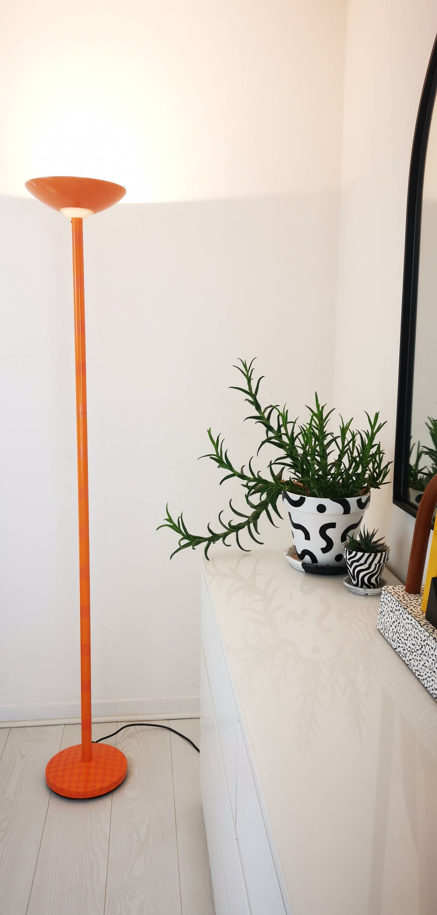 Checkerboard orange floor lamp