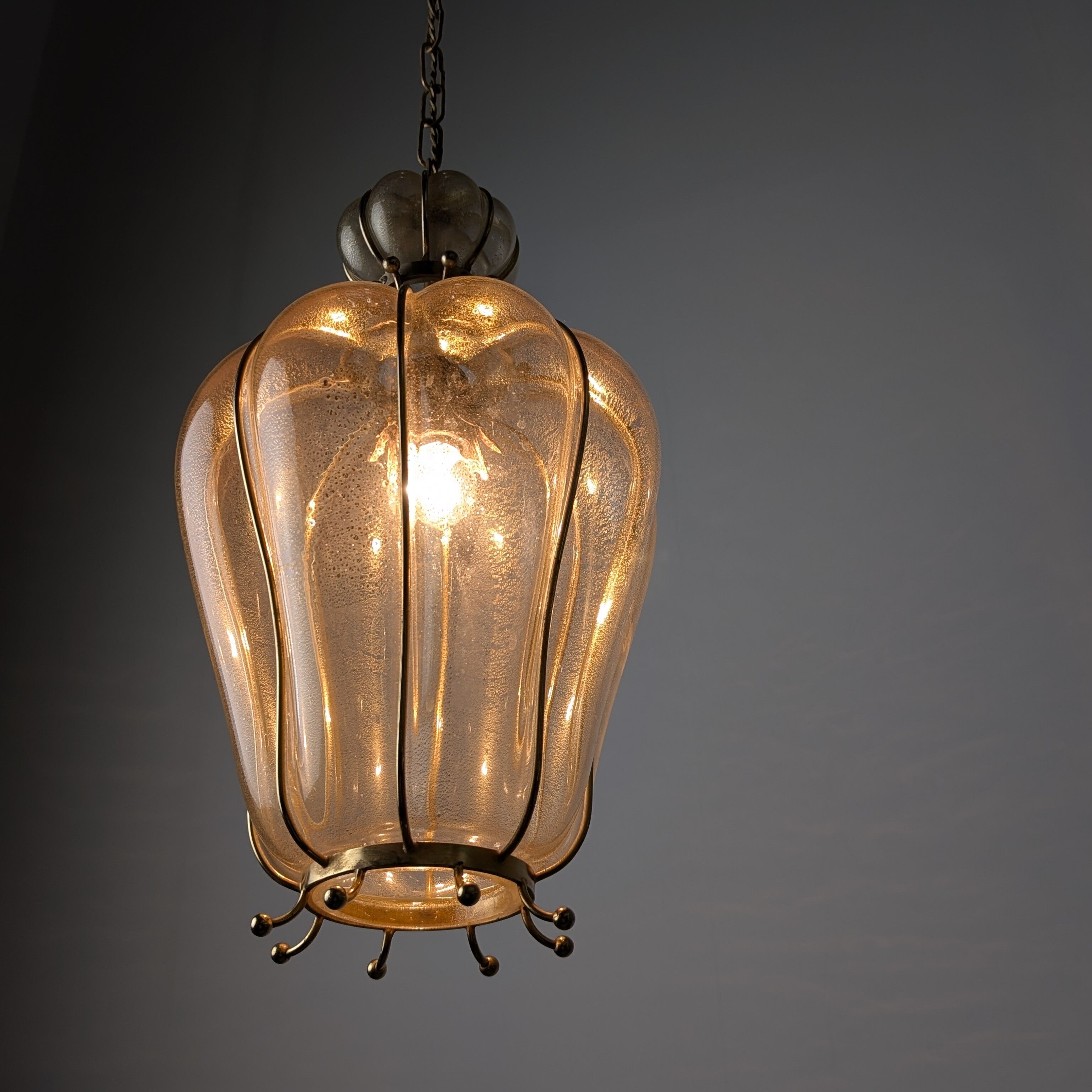 Barovier & Toso Murano blown glass lantern with 24k gold and brass, 1960s
