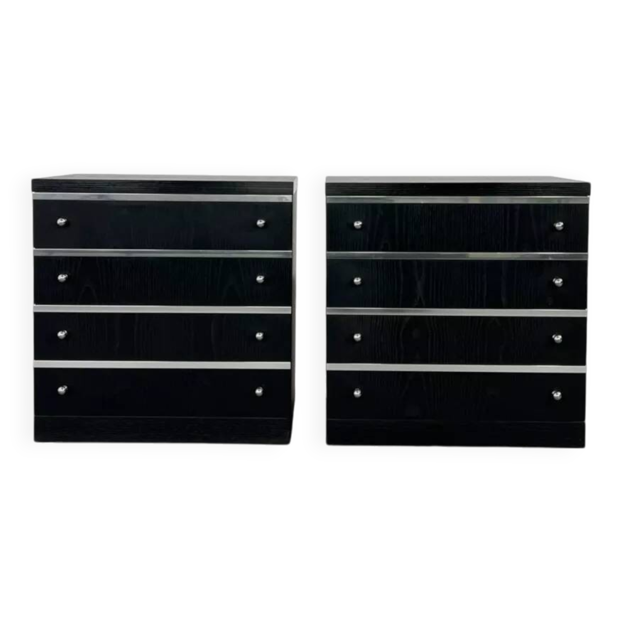 Pair of black and chrome 4-drawer chests of drawers