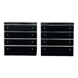 Pair of black and chrome 4-drawer chests of drawers