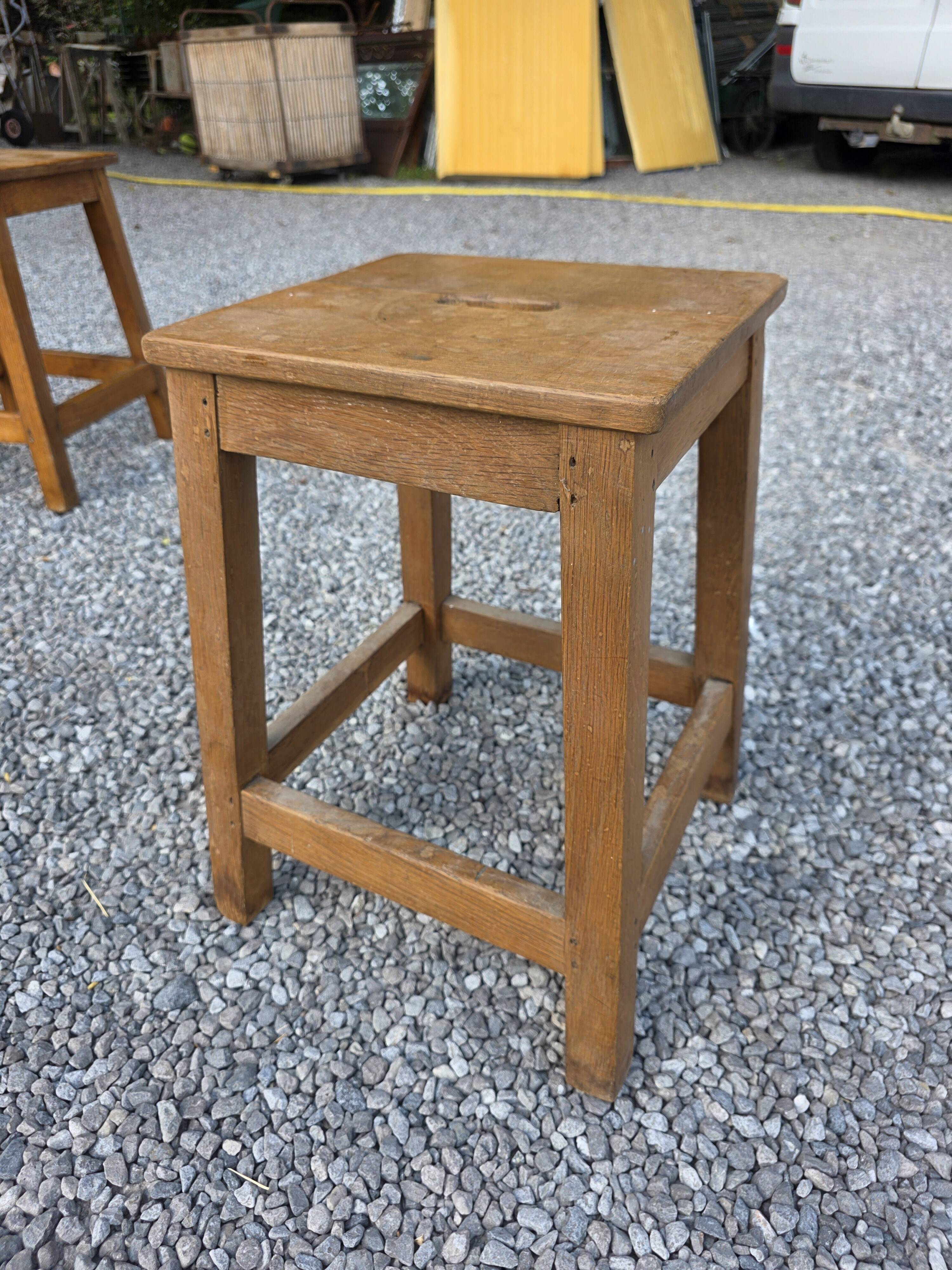 Pair of low stools in solid oak