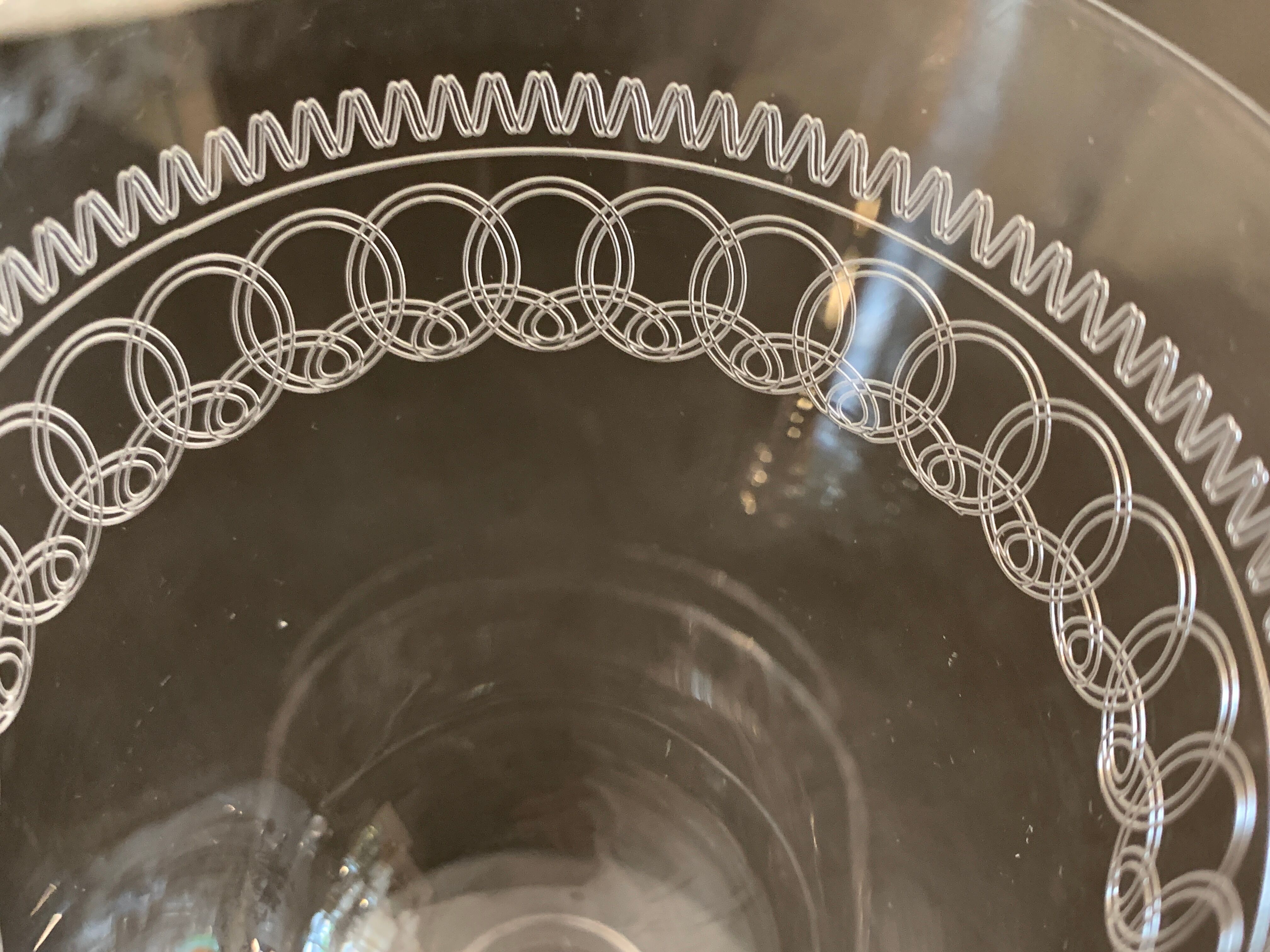 6 antique engraved crystal wine glasses