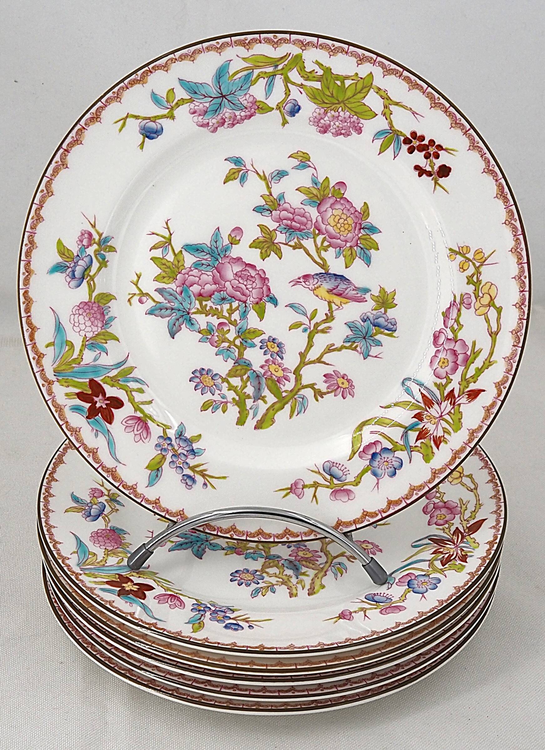 Minton Cuckoo, Cuckoo 6 dessert plates, porcelain, hand-painted 22.6 cm
