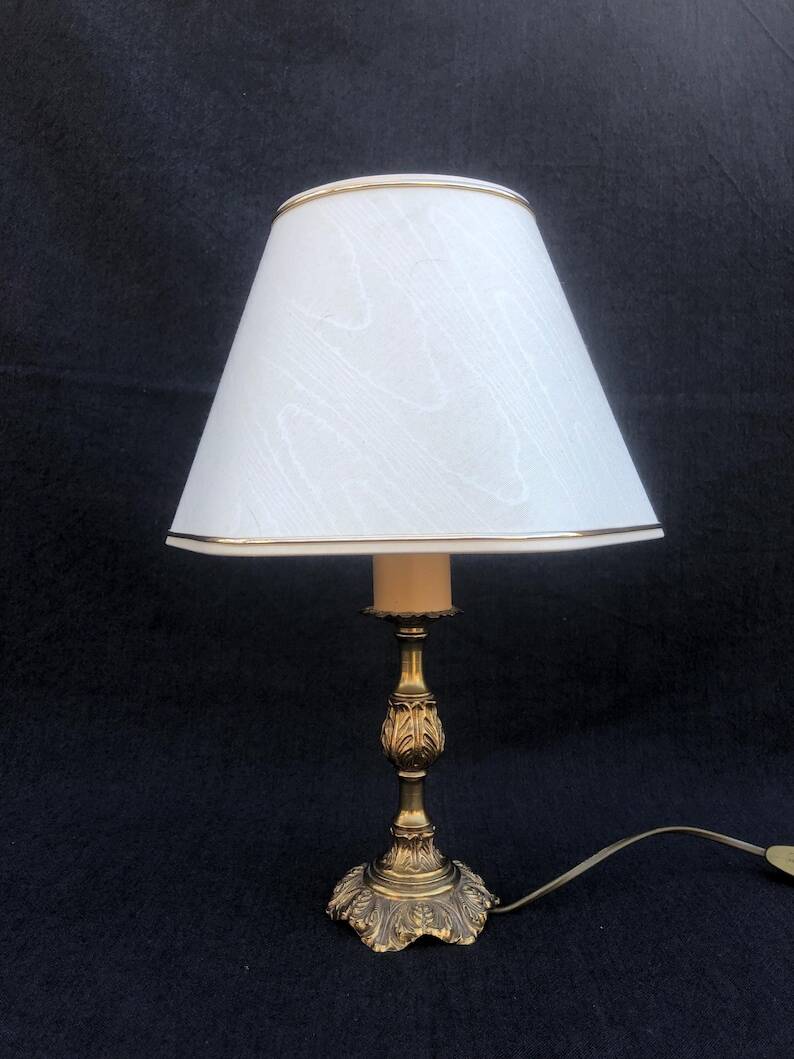 French Louis XV Style Table Lamp: Cream Hexagon Shade, Gold Trim