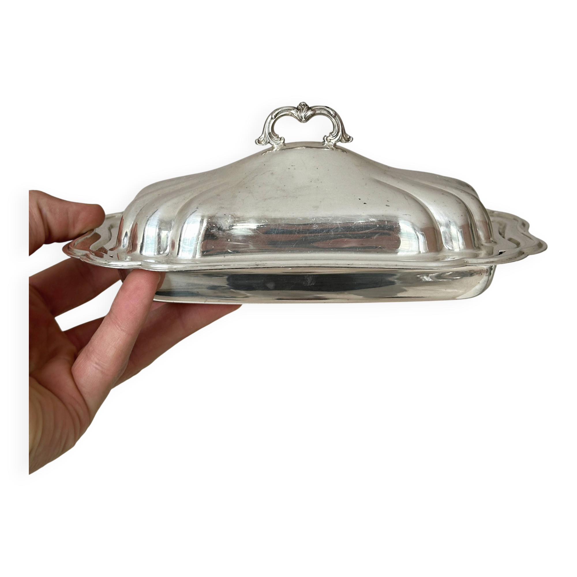 Antique silver butter dish with lid