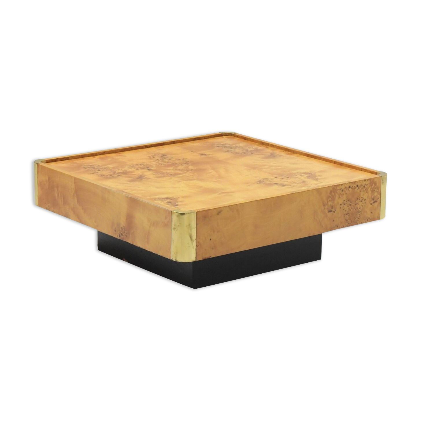 Coffee table & cigar box in burlwood & golden messing box, Italy