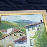 Painting, Basque house with green shutters