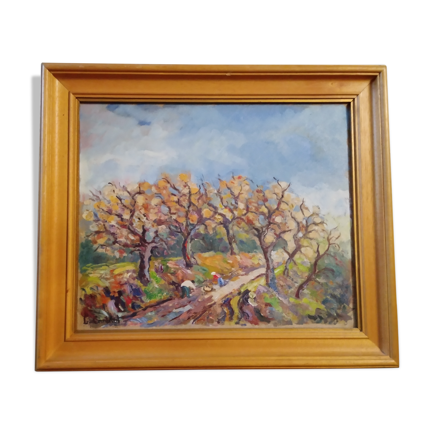 Oil painting on canvas "Chestnut gatherers" Louis Combalot