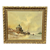 Landscape signed "Winter Ski". Oil on wood panel.