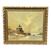 Landscape signed "Winter Ski". Oil on wood panel.