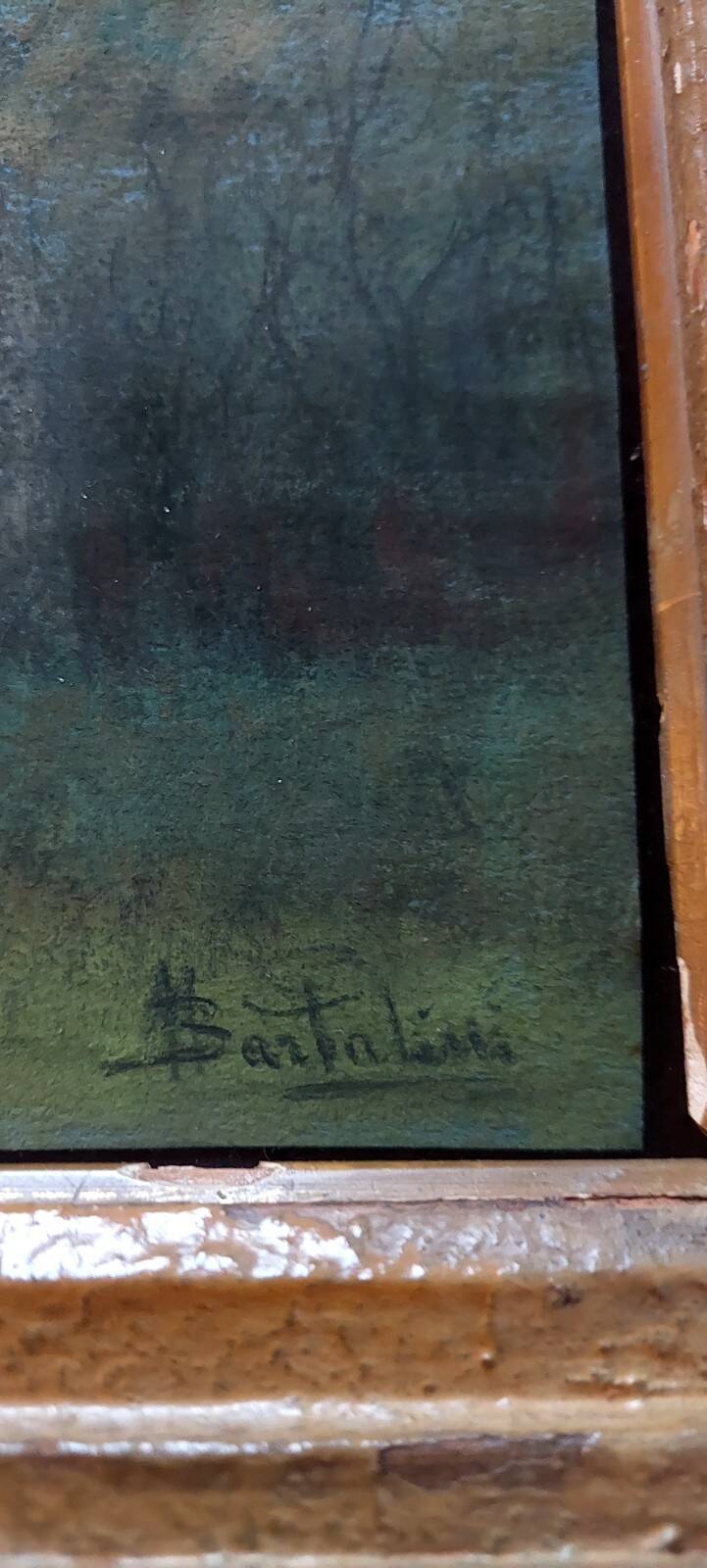 Old pastel painting on paper signed landscape Bartalini with frame.