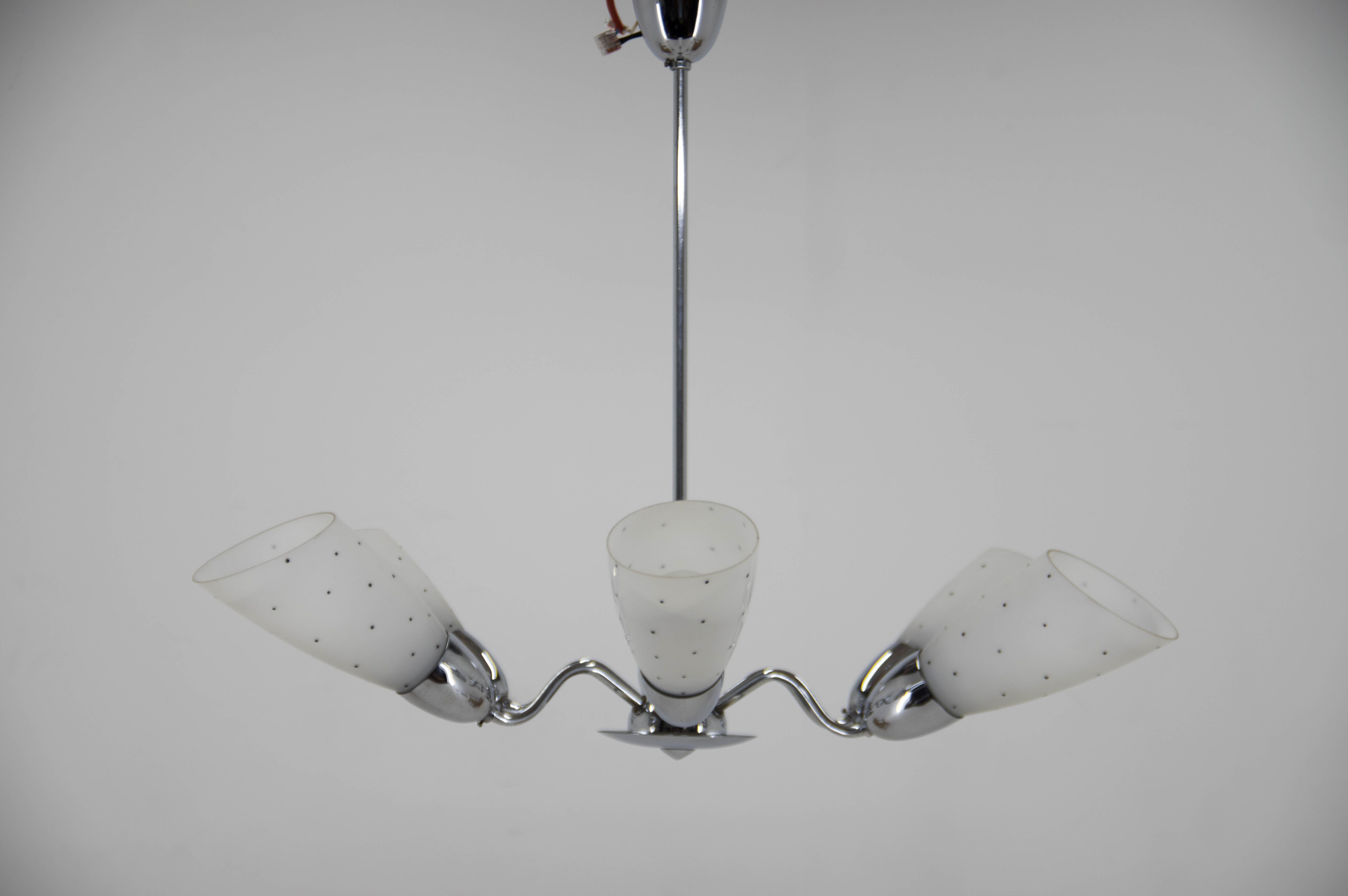 Mid-Century Chrome-Plated 6 Flamming Chandelier by Instala Decin, 1950s