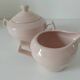 Art Deco sugar bowl and milk jug Céranord Saint-Amand pale pink