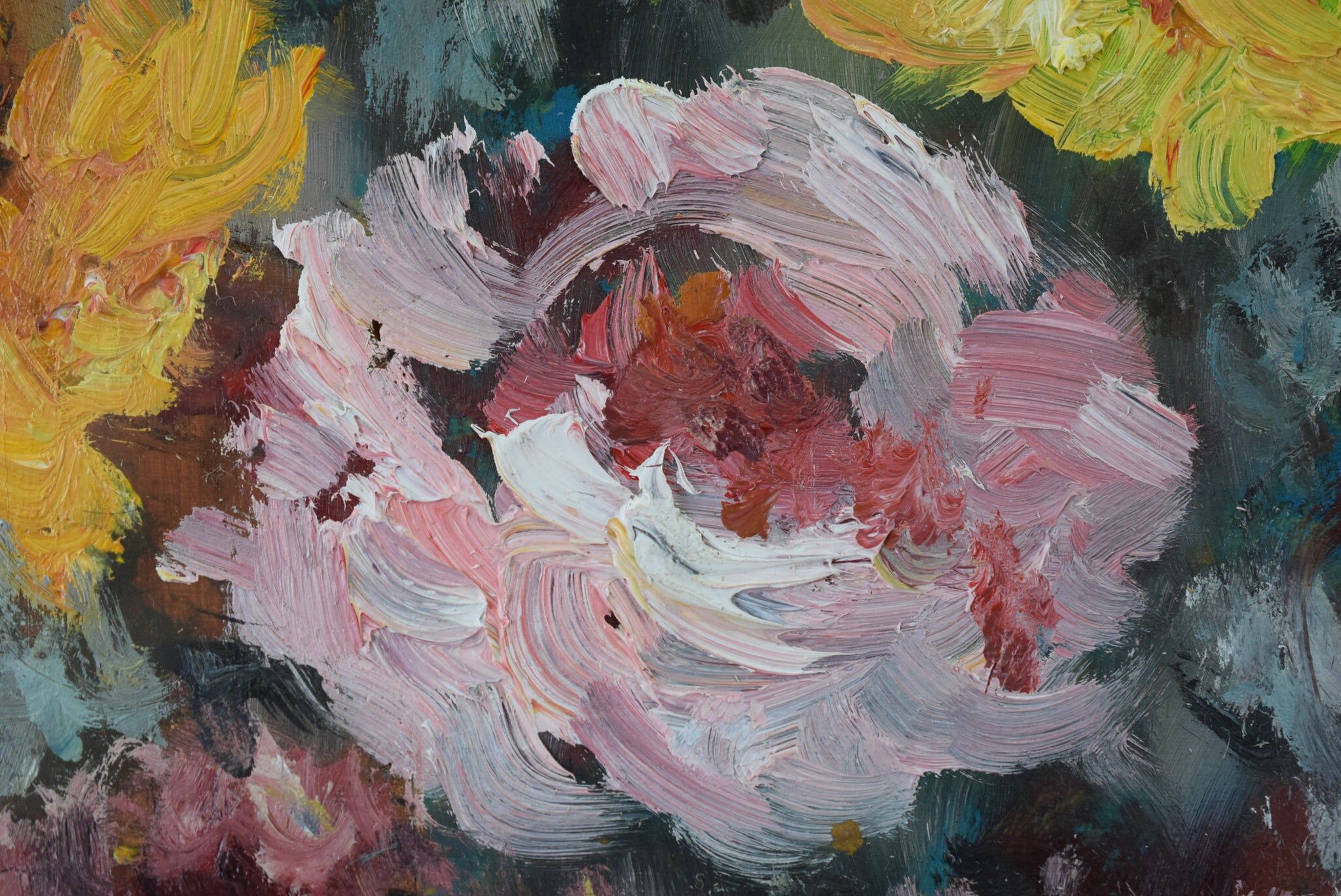 Painting Still Life Bouquet Flowers Oil on Panel