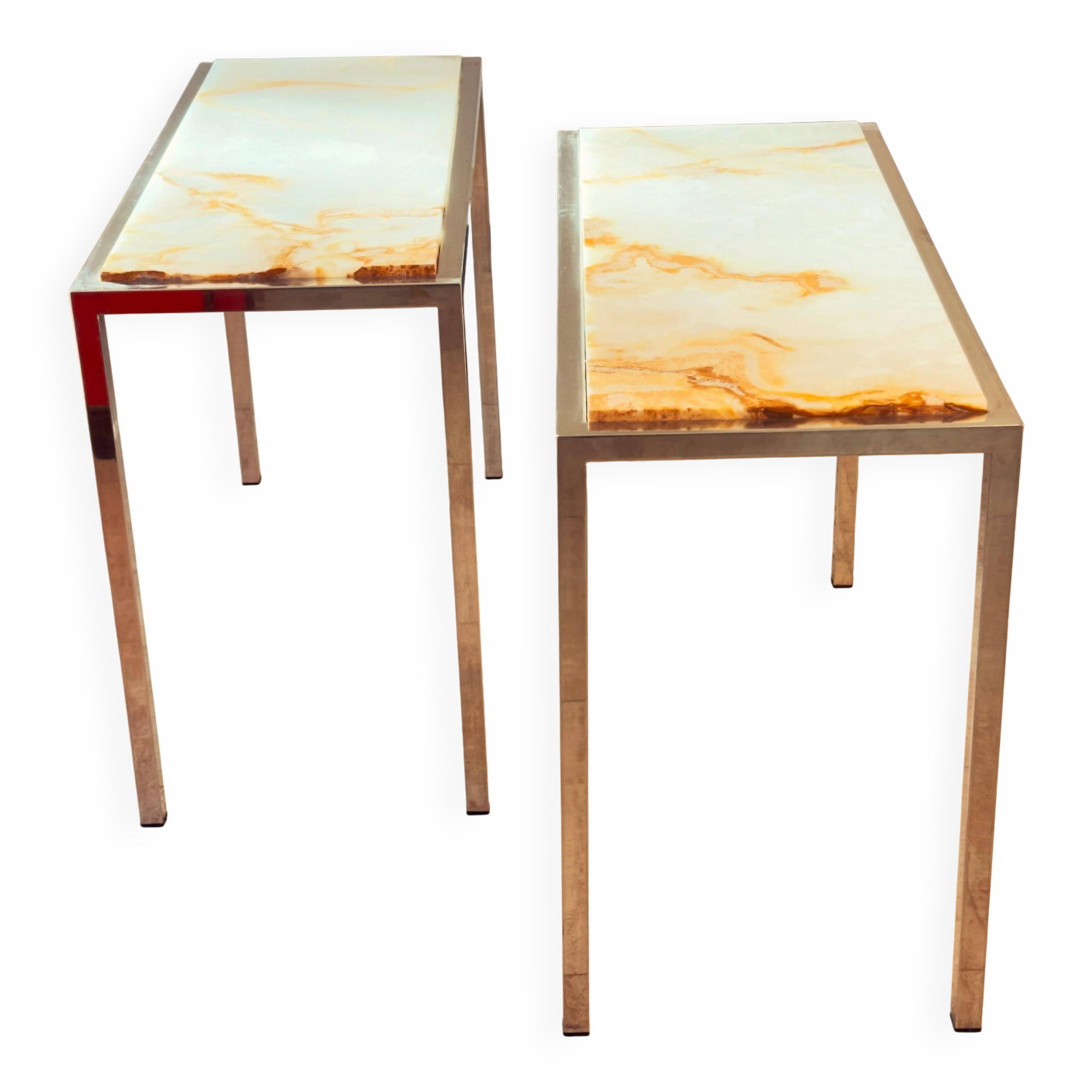Pair of Italian Console Tables in Marble and Chrome, 1970s
