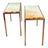 Paire de tables console italiennes en marbre et chrome, années 1970