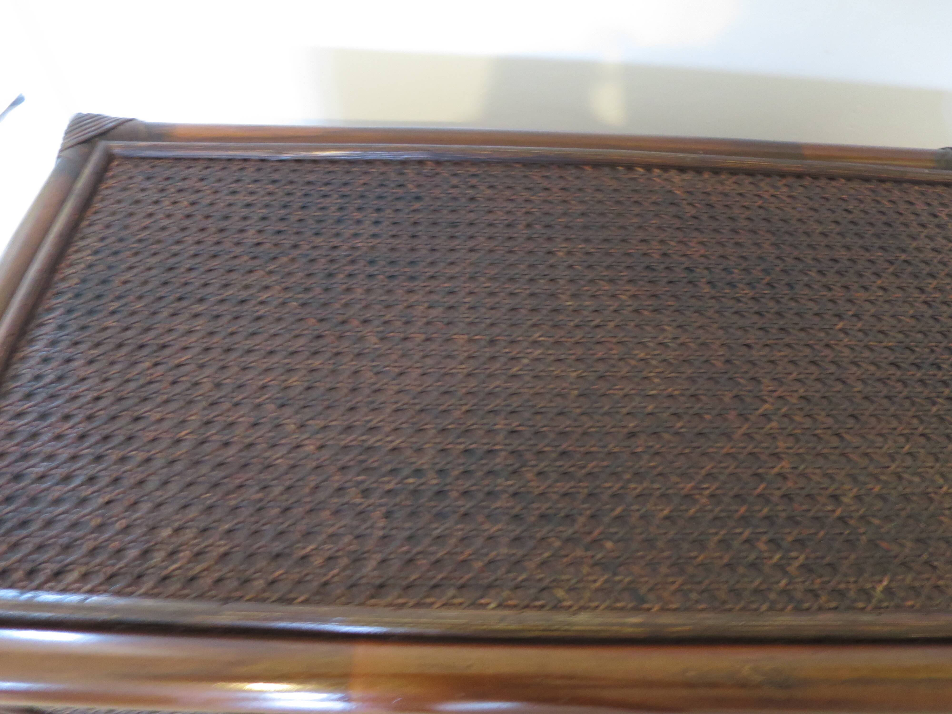 Vintage 3-drawer chest of drawers - wood, bamboo and woven rattan - 1980s