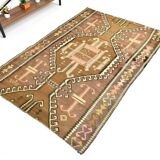 Brown & Beige Tribal Turkish Kilim Rug 132x200Cm SK 35210