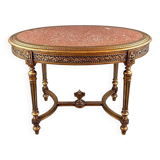 Louis XVI style oval table with marble top, 19th century