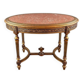 Louis XVI style oval table with marble top, 19th century