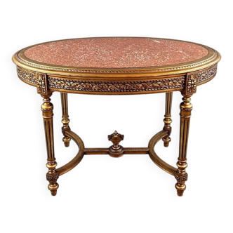 Table ovale de style Louis XVI à plateau en marbre, XIXe siècle