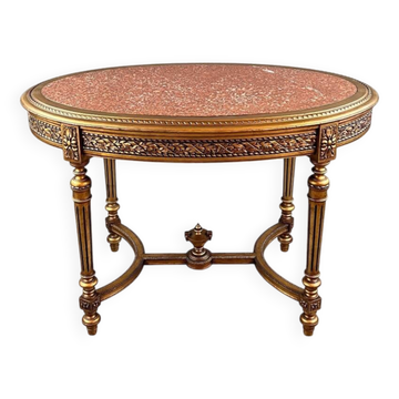 Table ovale de style Louis XVI à plateau en marbre, XIXe siècle