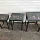 Chinese nesting tables in lacquered wood inlays of hard stones 60s