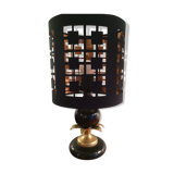 Lampe noire et or à décor de feuilles