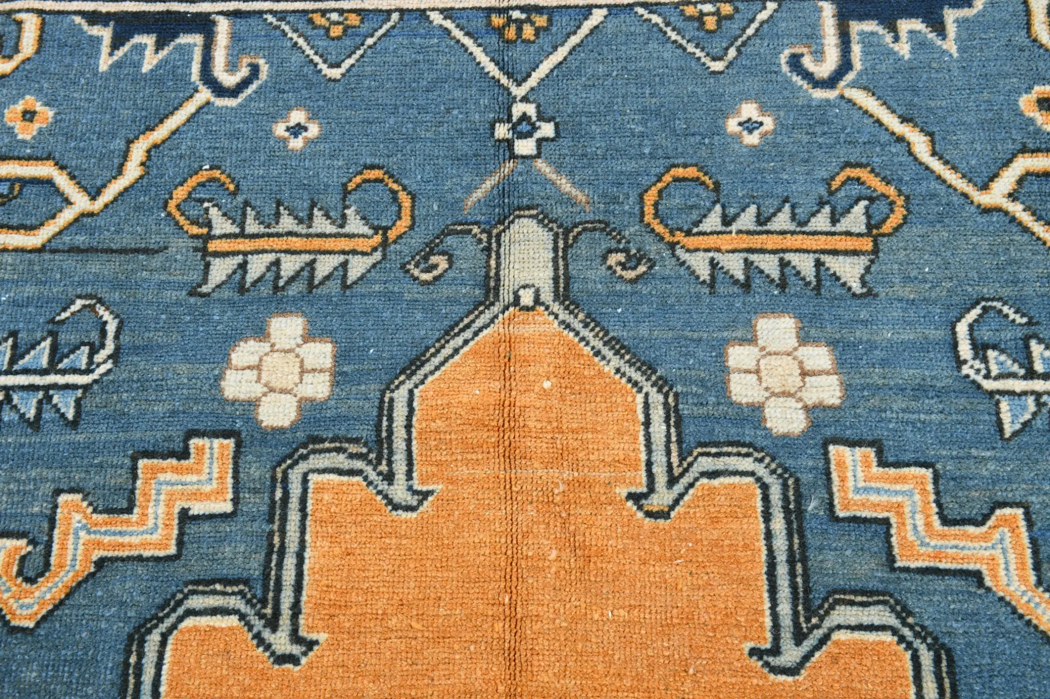 Vintage Large Blue & Peach Persian Rug, Handmade Wool Rustic Decor,348x495