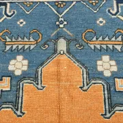 Vintage Large Blue & Peach Persian Rug, Handmade Wool Rustic Decor,348x495