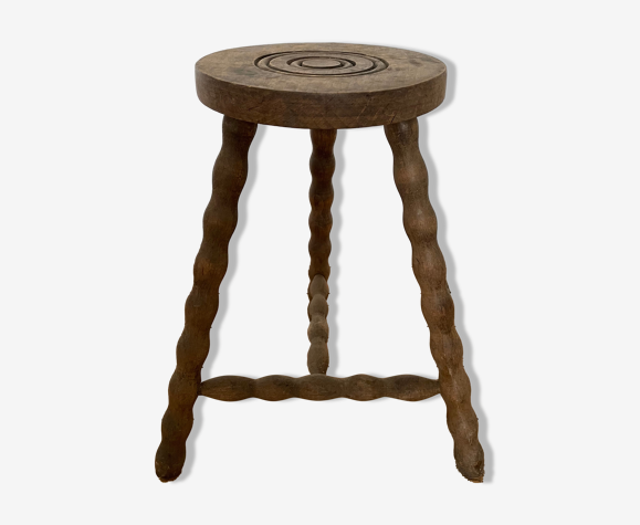 Tabouret tripode en bois massif, pieds tournés