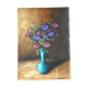 Tableau bouquet dans vase turquoise