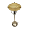 Lampe de table originale  sur pied inox & globe givré art déco jaune et or