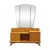 Vintage kaptafel met drieluik spiegel eiken