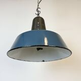 Industrial Blue Enamel Factory Lamp with Cast Iron Top, 1960s