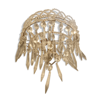 Art nouveau wall lamp with pendants of pearls and baguettes france 1920