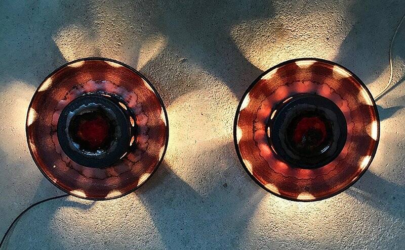 Modernist Scandinavian ceramic art wall lights or sconces, 1960s, set of 2
