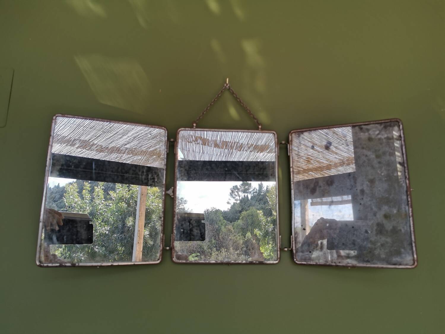 Antique triptych barber mirror