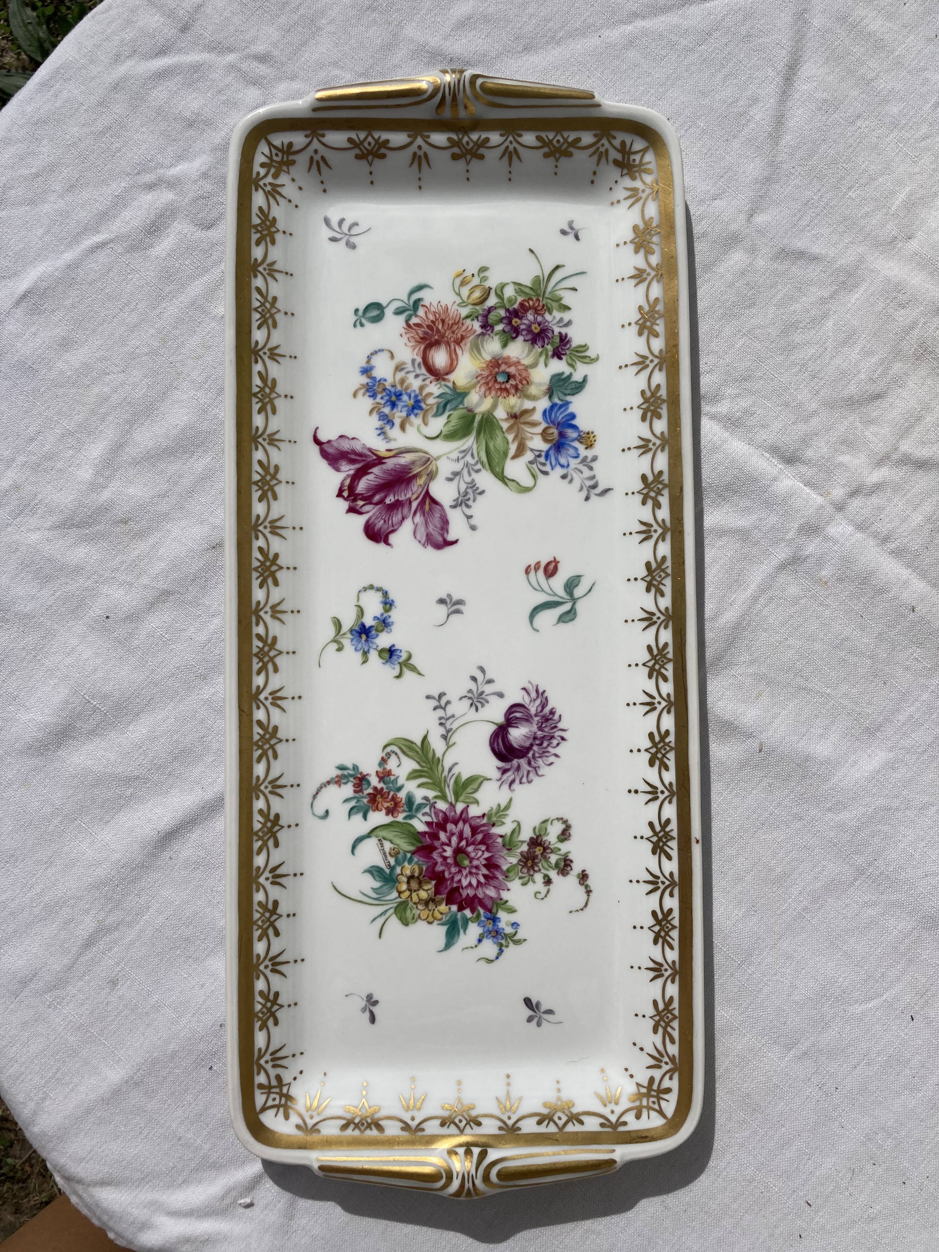 Limoges porcelain cake dish - ancient ceramic cake decorated with flowers