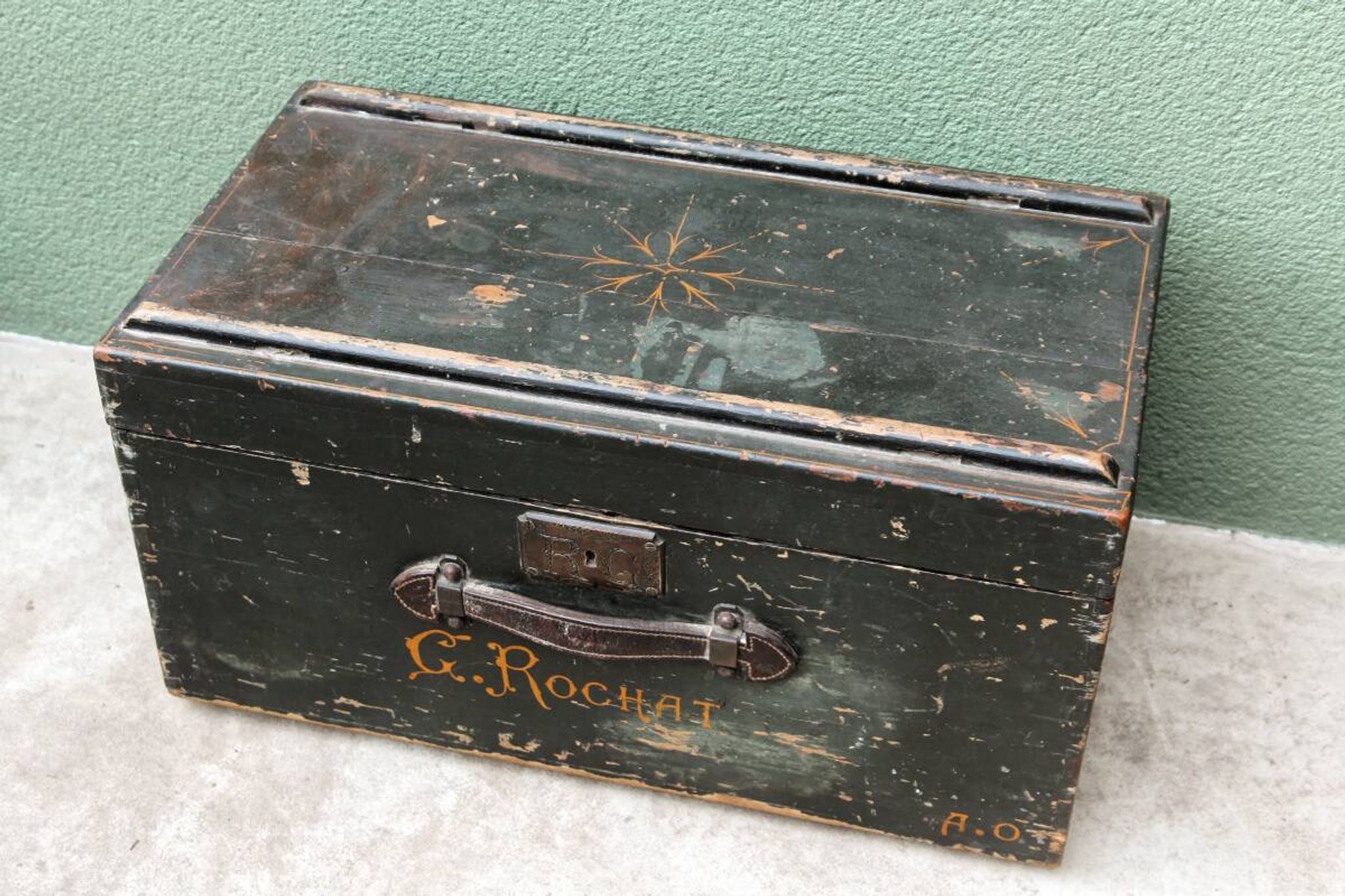 Old wooden travel trunk